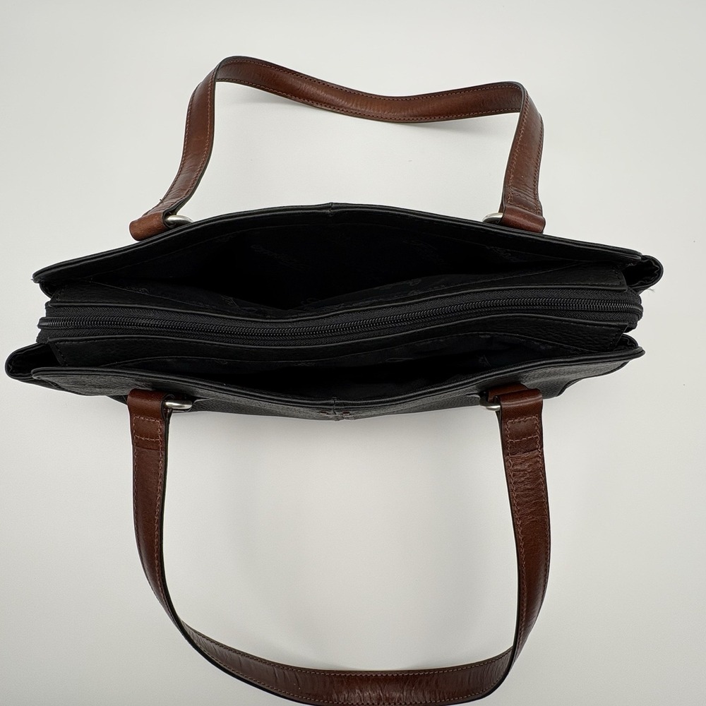 Vintage Fossil Black Brown Coronado Shoulder Purse Bag Pebbled Leather - Picture 8 of 15